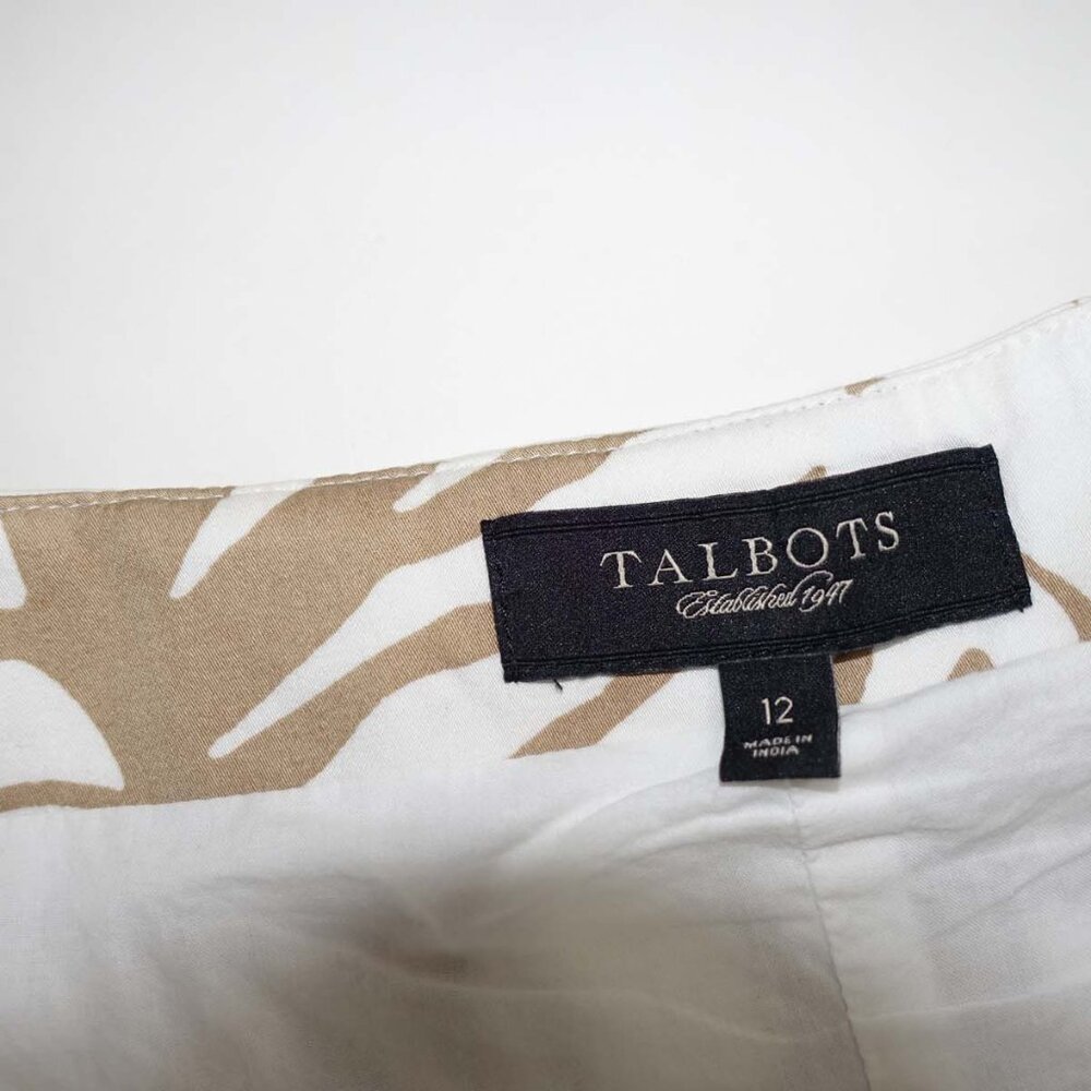 Talbots Women's A-Line Midi Skirt Size 12 White Brown Cotton Floral Print Lined - Picture 2 of 4